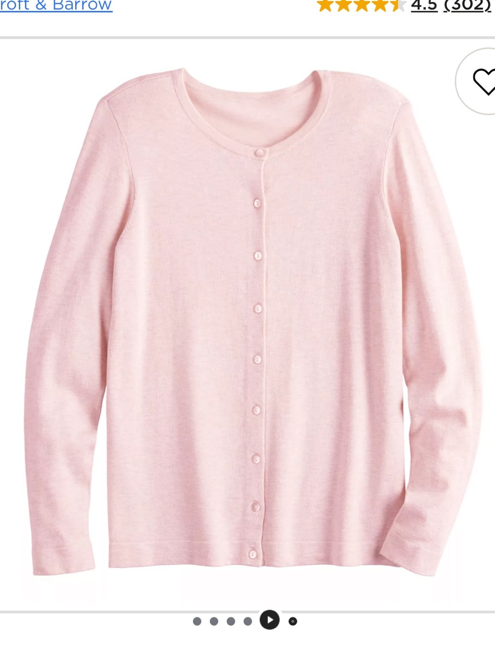 NWT Women's Croft & Barrow Extra Soft Classic Cardigan Large light pink